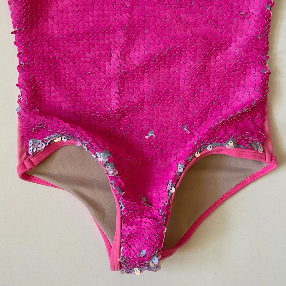 Girls' Pink Sequin One-Piece Swimsuit